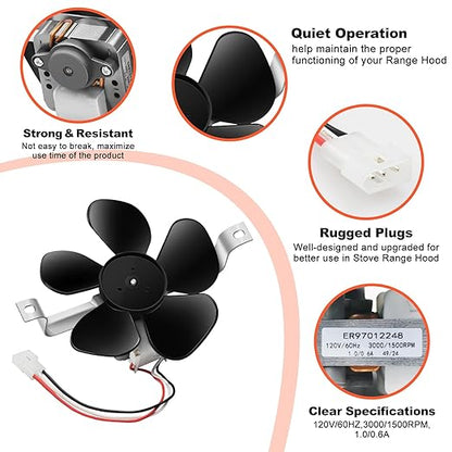 S97012248 97012248 Range Hood Fan Motor Compatible with B-roan Nu-Tone Stove Range Hood 97012248 BP17 Fan Motor Replaces ER97012248 AP4527731 97012248 99080492,1172615, 97005161, 97011218, 97015415