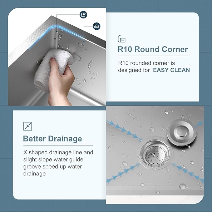24" x 18" Drop in Kitchen Sink Stainless Steel Single Bowl Kitchen Sink with Drain Kit and Faucet