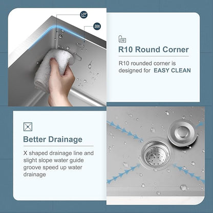 24" x 18" Drop in Kitchen Sink Stainless Steel Single Bowl Kitchen Sink with Drain Kit and Faucet