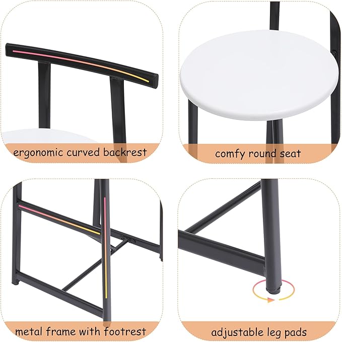 Kitchen Island Bar Chairs Set of 3 Metal Counter Barstools with Backrest for Dining Pub Room