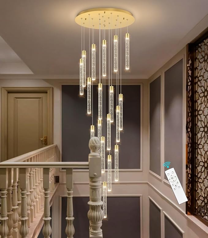 19-Light Long Large Modern Led Crystal Chandeliers Modern Spiral Chandeliers High Ceilings Chandelier for Staircase Foyer Gold