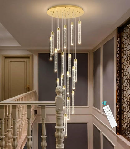 19-Light Long Large Modern Led Crystal Chandeliers Modern Spiral Chandeliers High Ceilings Chandelier for Staircase Foyer Gold