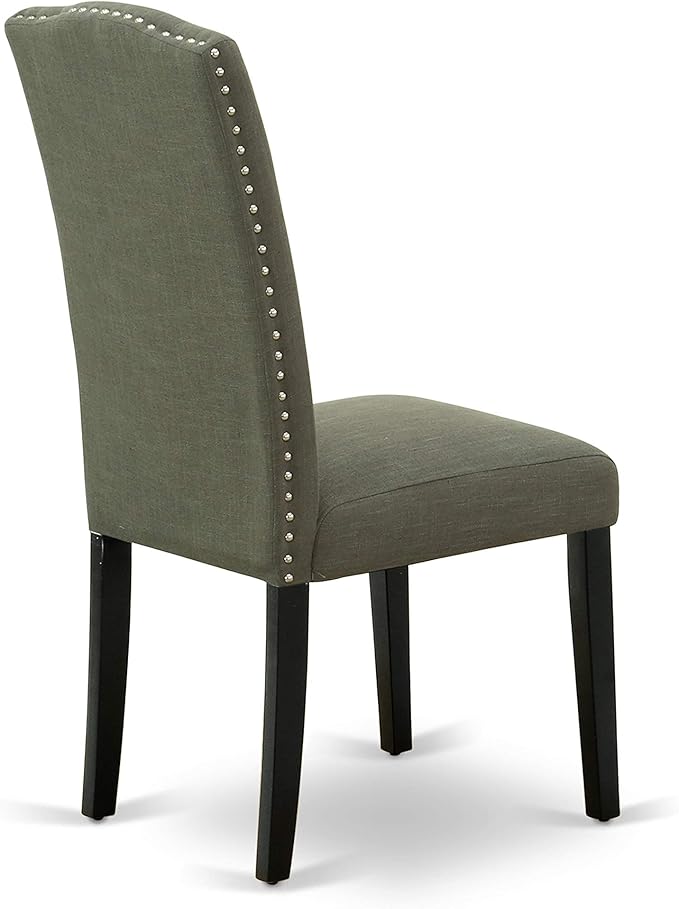 East West Furniture ENP1T20 Encinal Parson Dining Room Chairs - Nailhead Trim Dark Gotham Linen Fabric Padded Chairs, Set of 2, Black