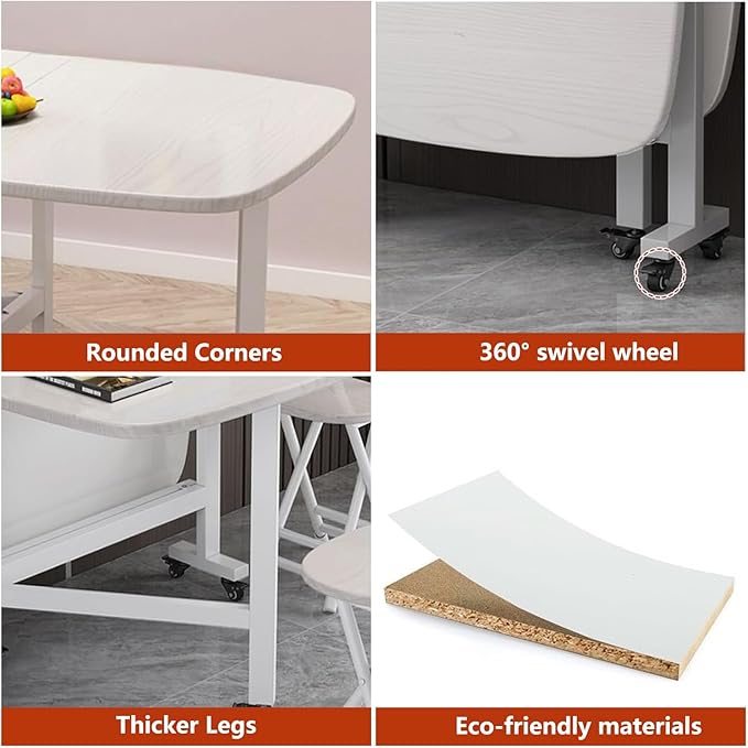 47.2×31.5in Wooden Foldable Kitchen Table with 6 Wheels, Space Saving Dining Table, Multifunction Movable Folding Wood Kitchen Dining Table, for Dining, Living Room, Apartment, Rustic, for 4-8 People