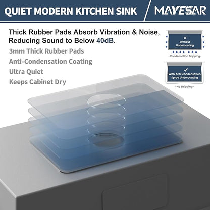 MAYESAR 28 Inch Undermount Kitchen Sink - 28 x 18 Stainless Steel Kitchen Sinks 16 Gauge Single Bowl 9" Deep Handmade Sink with Brushed Finish, Round Corner