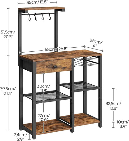 YATINEY Coffee Bar Cabinet, Kitchen Island with Storage, Bakers Rack with Storage, 5-Tier Coffee Bar Station with Drawer, KF22WN-KF60BRY1