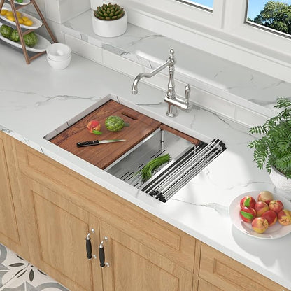 Mocoloo 27 Inch Undermount Kitchen Sink - 27x19 Stainless Steel Sink 16 Gauge Single Bowl Workstation Handmade Deep Basin