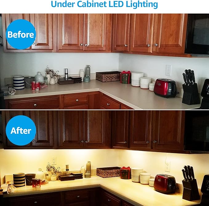 TORCHSTAR Plug in Under Cabinet Lighting, ETL Listed Linkable LED Under Cabinet Light Kit, Individual Control, 16 Inch, 3000K Warm White, 8W, Pack of 4