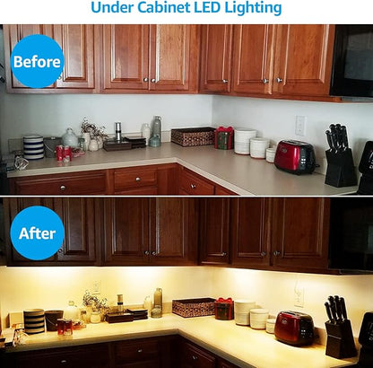 TORCHSTAR Plug in Under Cabinet Lighting, ETL Listed Linkable LED Under Cabinet Light Kit, Individual Control, 16 Inch, 3000K Warm White, 8W, Pack of 4
