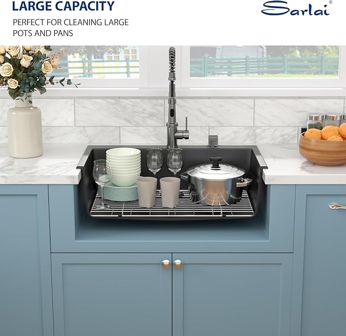 Sarlai 33 Granite Composite Kitchen Sink - 33"×22" Granite Kitchen Sink Drop In Topmount Matte Black Quartz Classic Above Counter Single Bowl Basin
