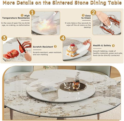 Modern Sintered Stone Dining Table for 4-6, Luxury Rectangular Kitchen Dinette with Faux Marble Top & Heavy-Duty Metal Legs, Heat-Resistant Furniture for Dining Room (59")