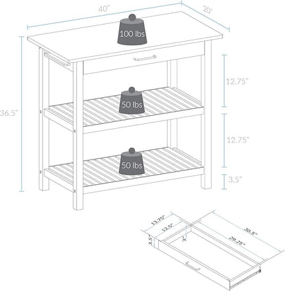 Casual Home Kitchen Island with Solid American Hardwood Top, Walnut&black