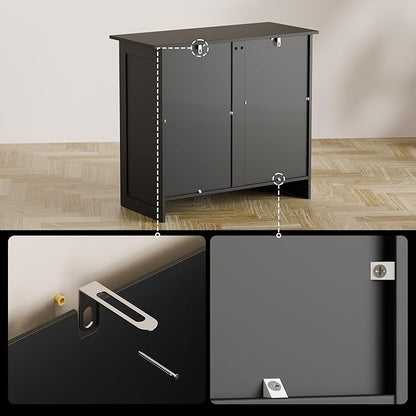 Buffet Cabinet with Storage - Buffets & Sideboards Kitchen Storage Cabinet, Wood Console Table Coffee Bar Accent Cabinets for Living Room Dining Room Entryway Small 2 Doors & Drawers, Black 35.4"W