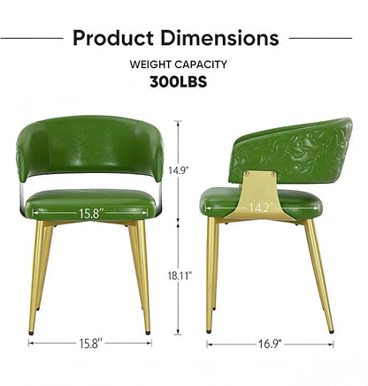 Atoll Modern Accent Dining Chairs Set of 2 with Upholstered PU Leather Seat & Curved Back, Metal Legs, Mid-Century Kitchen Chair for Dining Room, Living Room or Office (2, Green)