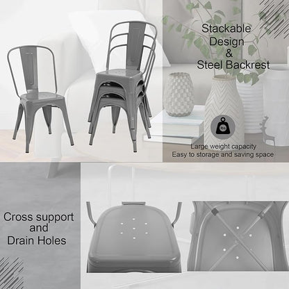 BestOffice 18 Inch Metal Chairs Set of 4 Metal Stackable Chairs Metal Patio Chairs Seat Height Café Restaurant Chairs Metal Dining Chairs Indoor Outdoor with Waterproof Metal Tolix Side Bar Chairs