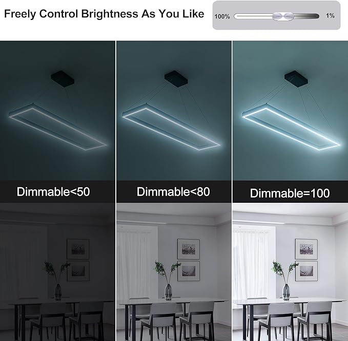 Modern Led Chandelier Linear Rectangle Chandelier Modern Led Pendant Light Kitchen Island Lighting Fixture 6000K Dimmable 39.4” Contemporary Hanging Light for Dining Room Living Room Black