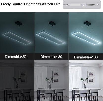Modern Led Chandelier Linear Rectangle Chandelier Modern Led Pendant Light Kitchen Island Lighting Fixture 6000K Dimmable 39.4” Contemporary Hanging Light for Dining Room Living Room Black