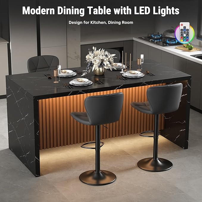 67" Kitchen Island Table Set with 4 Bar Stools, Faux Marble Top Island Table, Counter Height Dining Table Set for Kitchen & Dining Room