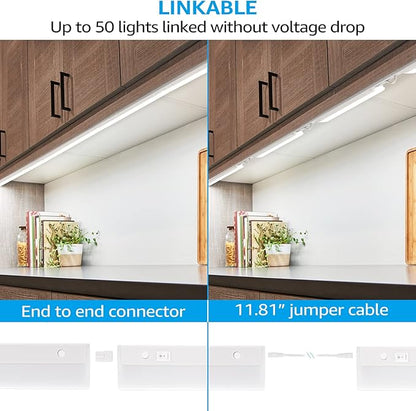 TORCHSTAR Plug in Under Cabinet Lighting, ETL Listed Linkable LED Under Cabinet Light Kit, Individual Control, 12 Inch, 4000K Cool White, 6W, Pack of 4