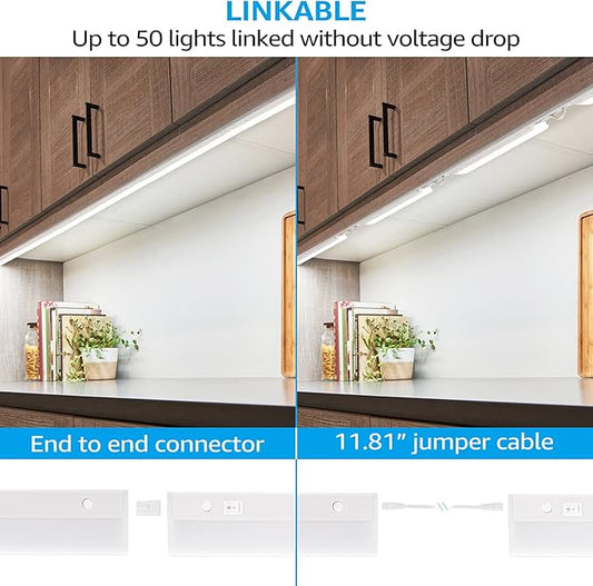 TORCHSTAR Plug in Under Cabinet Lighting, ETL Listed Linkable LED Under Cabinet Light Kit, Individual Control, 12 Inch, 4000K Cool White, 6W, Pack of 4