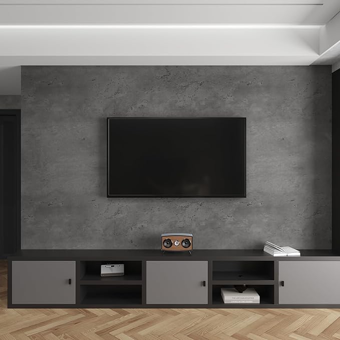 3yecao 16"×1181" 3D Extra Thick Large Size Darker Grey Black Concrete Wallpaper Peel Stick Waterproof Dark Gray Concrete Cement Contact Paper Adhesive Textured Sticker for Bedroom Bathroom Gym Walls