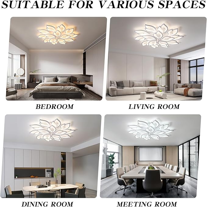 JAYMP 39.4" Flower Shaped Ceiling Light Dimmable Modern Ceiling Lamp Remote Control LED Lighting Fixture for Living Room Kitchen Dining Room (White/15 Petals)