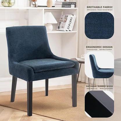 COLAMY Modern Dining Chairs Set of 2, Upholstered Accent Side Leisure Chairs with Mid Back and Wood Legs for Living Room/Dining Room-Blue