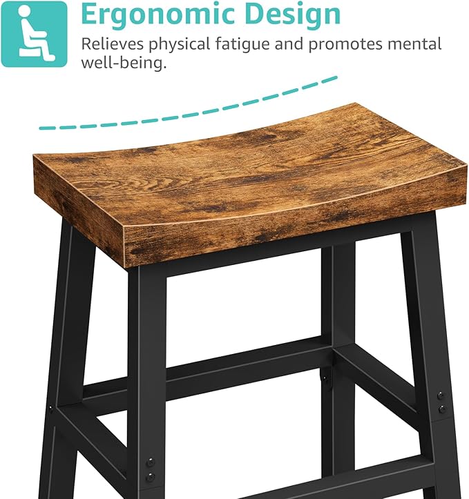 WINAZ Rustic Bar Stools, 24 Inch Barstools, Counter Height Stools with Footrest, Wooden Stool for Kitchen Island, Heavy Duty Backless Chair for Dining Table Farmhouse Outdoor 1 PC