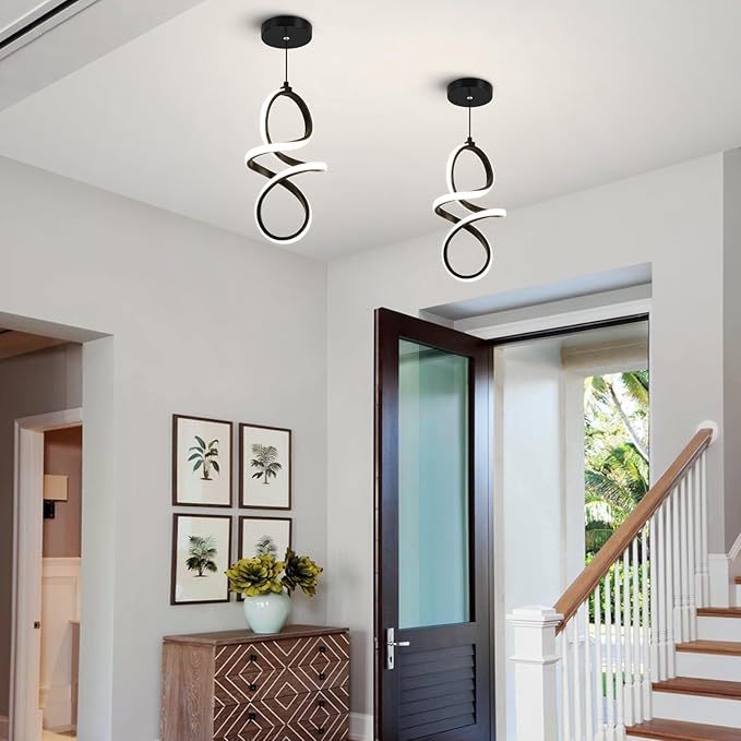 4000K Modern LED Pendant Lights, 24W LED Pendant Lights Kitchen Island Lighting, Black Adjustable Height Hanging Light Fixture for Kitchen Study Corridor Stairs Dining Room, 1 Pack