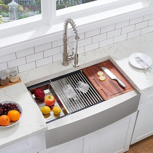 33 Inch Farmhouse Sink, 33x20 Stainless Steel Undermount Single Bowl Apron Front Handmade 16 Gauge 9" Deep Farm Kitchen Sink Workstation with Accessories