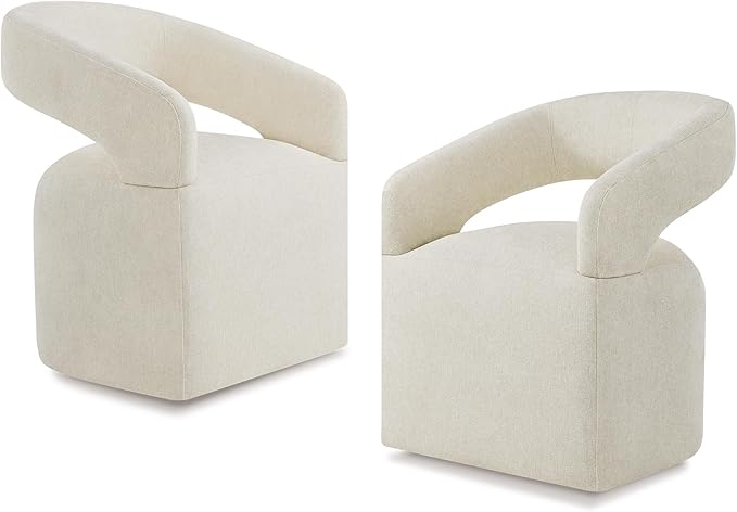KISLOT Upholstered Dining Chairs with Casters, Modern Barrel Side Armchair with Rollers for Dining Room, Bedroom, Kitchen, Reading Room, Cream Beige, Set of 2