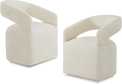 KISLOT Upholstered Dining Chairs with Casters, Modern Barrel Side Armchair with Rollers for Dining Room, Bedroom, Kitchen, Reading Room, Cream Beige, Set of 2