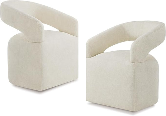 KISLOT Upholstered Dining Chairs with Casters, Modern Barrel Side Armchair with Rollers for Dining Room, Bedroom, Kitchen, Reading Room, Cream Beige, Set of 2