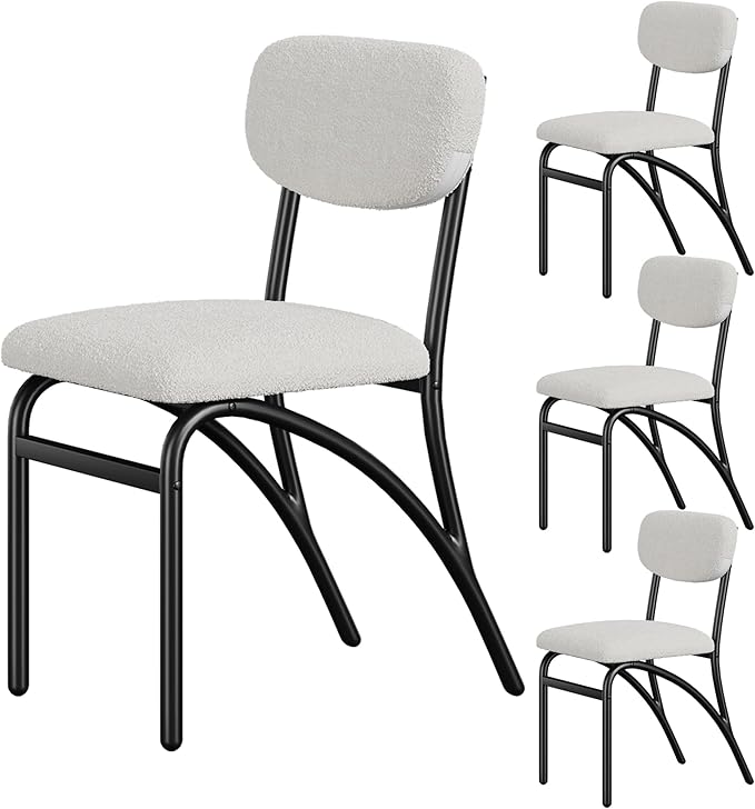 GarveeHome Beige Dining Chairs Set of 4, Boucle Upholstered Kitchen Chair, Modern Dining Chairs with Metal Legs for Living Room, Dining Room, Kitchen,4 Lambswool Fabric Beige Chairs