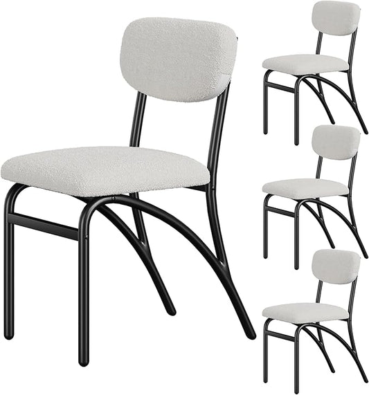 GarveeHome Beige Dining Chairs Set of 4, Boucle Upholstered Kitchen Chair, Modern Dining Chairs with Metal Legs for Living Room, Dining Room, Kitchen,4 Lambswool Fabric Beige Chairs