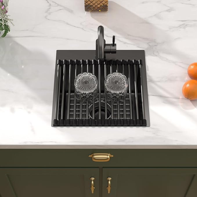 15x15 Inch Black Drop In Bar Sink with Faucet, 16 Gauge 304 Stainless Steel Single Bowl Wet Prep Sink for Kitchen Bar, RV, Outdoor, and Boat, Gunmetal Black #TLT-0017