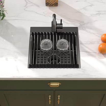 15x15 Inch Black Drop In Bar Sink with Faucet, 16 Gauge 304 Stainless Steel Single Bowl Wet Prep Sink for Kitchen Bar, RV, Outdoor, and Boat, Gunmetal Black #TLT-0017