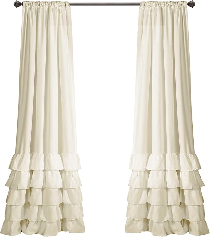 Lush Decor Allison Ruffle Light Filtering Window Curtain Panels Pair 40" W x 84" L Ivory - Coquette Curtains for Bedroom - Drapes - Ruffle Curtains Kids