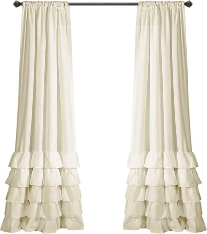 Lush Decor Allison Ruffle Light Filtering Window Curtain Panels Pair 40" W x 84" L Ivory - Coquette Curtains for Bedroom - Drapes - Ruffle Curtains Kids