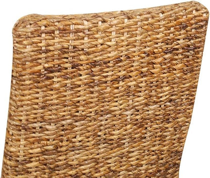 Dining Chair Set of 2 Brown Solid Mango Wood Frame with Hand Woven Abaca Basketweave Seat 19.7 x 18.5 x 38.2 in Tufted Cushion for Kitchen Dining Room Living Room Modern Farmhouse