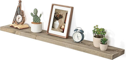 Dreamland 36 Inch Long Wood Floating Shelf, Solid Reclaimed Wood Wall Shelves 7.5 Inch Deep for Storage with Invisible Heavy-Duty Metal Bracket, Set of 1, Grey