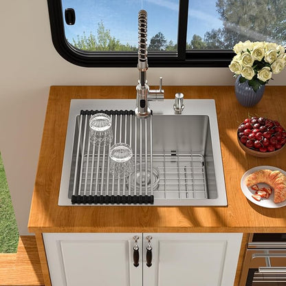 21 Outdoor Kitchen Sink - Beslend Outdoor Sink 21x20 Bar Sink RV Sinks Drop In, 16 Gauge Stainless Steel Topmout Kitchen Sinks Wet Bar Sinks Square Single Bowl Above Counter Indoor Outdoor