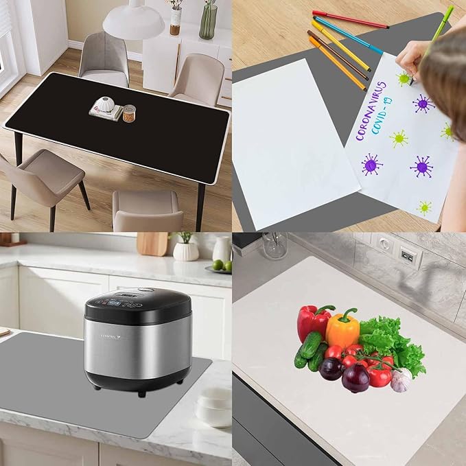 78.7"x23.6" Large Silicone Mat for Kitchen Counter, Heat Resistant Non-Slip Countertop Protector, Waterproof Silicone Craft Mat for Kitchen Island, Black