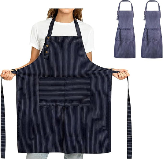 Adjustable Bib Apron Waterdrop Resistant with 2 Pockets Cooking Kitchen Aprons for Women Men Chef