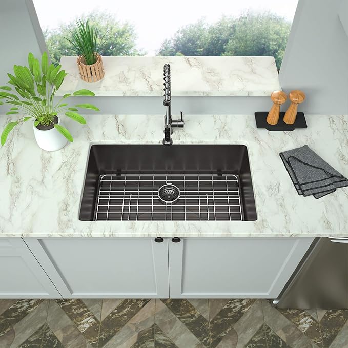 Mocoloo 33 Black Undermount Kitchen Sink 33x19 Gunmetal Black 16 Gauge Stainless Steel Deep Round Corner Under Counter Single Bowl Kitchen Sinks Handmade Basin
