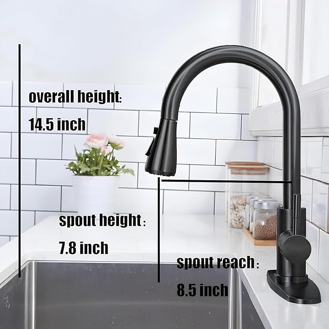 VCCUCINE Black Kitchen Faucet,Kitchen Faucets with Pull Down Sprayer for Kitchen Sink, Small High Arc RV Stainless Steel Single Handle Kitchen Sink Faucet for Farmhouse Camper Laundry Rv Bar