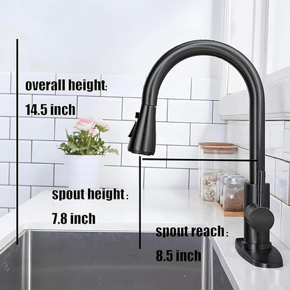 VCCUCINE Black Kitchen Faucet,Kitchen Faucets with Pull Down Sprayer for Kitchen Sink, Small High Arc RV Stainless Steel Single Handle Kitchen Sink Faucet for Farmhouse Camper Laundry Rv Bar