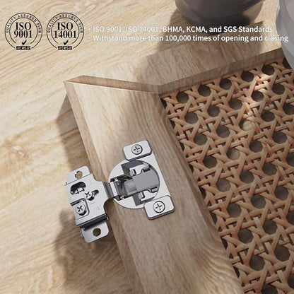 Chibery 2 Pack 1/2" Overlay 3D Soft Close Concealed Hinge, Face Frame Door, Small Angle Slow Close, Self Closing Hidden Satin Nickel, 105° Concealed Stainless Steel Hinges for Kitchen Cabinet Door