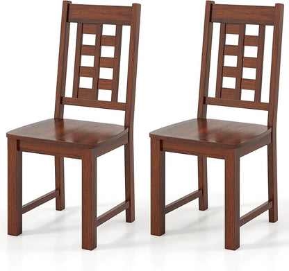 NAFORT Set of 2 Wooden Dining Chairs, Vintage Lattice High Back Kitchen Chairs, Solid Rubber Wood Dining Room Chair with Max Load 400 Lbs for Kitchen and Dining Room, Living Room, Cafe, Restaurant