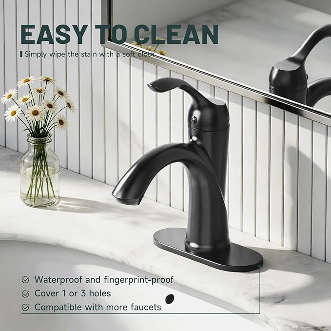 6 Inch Matte Black Sink Hole Cover, Greenspring 4" Hole Cover Deck Plate, Round Bathroom Faucet Deck Plate, Faucet Escutcheon for Bathroom or Kitchen Vanity Sink Faucet Stainless Steel